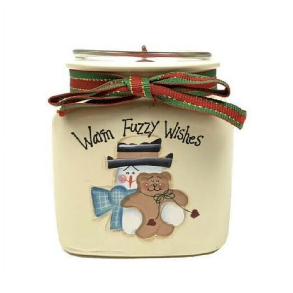 Crazy Mountain Short Ceramic Candle Jar - Christmas Theme Warm Fuzzy Wishes